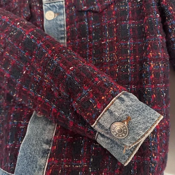 Sandro Chelsy Metallic-Tweed and Denim jacket in Bordeaux sz 38 (US sz 8) EUC